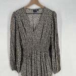 Gap Maxi Dress Womens Large Brown Floral Smocked Waist Ruffle Puff Sleeve V-Neck Photo 1