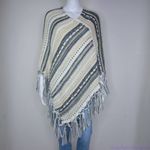 Akira  slanted stripe poncho‎ with fringe edge Photo 13