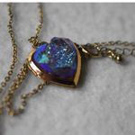 Source Unknown Cottagecore Blue/Gold Glitter Stone Heart Locket 15"Chain 3" Extension Necklace Photo 4