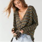 Urban Outfitters UO Out From Under Thermal Tie Up Stripe V Neck Long Sleeve Cardigan Green S Photo 1