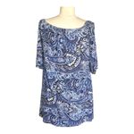 Viamor Blue Paisley Print Off Shoulder Tunic Top Blouse Dress Women's Size Small Photo 3