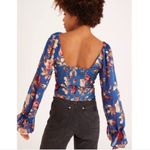 Urban Outfitters NWT  Topanga Button Front Cropped Blue Floral Ruffle Blouse Top Photo 2