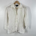 Jones New York  Signature White Linen Paisley Embroidered Button Front Shirt L‎ Photo 1