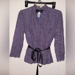Alex Evenings Blouse Top Purple Small Dressy Sparkle Black Waist Ribbon Belt Photo 4