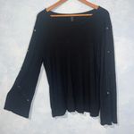 G.I.L.I. Black Ribbed Scoop Neck Long Wide Cuff Gold Stud Sleeves Sweater 1X Photo 9