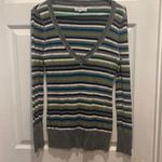 Aeropostale Womens Striped V Neck Long Sleeve Top Gray Green Blue Large Photo 0