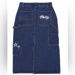 Obey  100% Cotton Juniper High Waist Loose Fit Pockets  Midi Denim Skirt size 26 Photo 1
