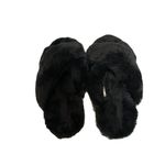 PINK - Victoria's Secret Victoria's Secret PINK Criss Cross Slipper Size‎ 7-8 Medium Black Fuzzy Slides Photo 3