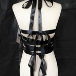 Pink Sheer Ribbon Lace Back Crop Top Size XS Photo 1