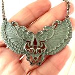 Festoon butterfly green clear beaded silver tone long necklace Photo 2