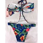Emme Jordan Floral Bikini Swimsuit Strapless Tropical Print S‎ size Blue Photo 2
