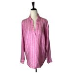 NYDJ  Shirt Women‎ Small Pink And White Striped Collared Linen Pullover Photo 1