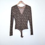 ASTR  Lulus plunge Deep V leopard animal print bodysuit‎ Sheer Textured Women's M Photo 2