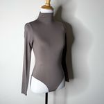 SKIMS  Essential Brown Satin Long Sleeve Mock Neck Bodysuit Photo 2
