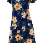 Paradise Found Floral Hawaiian Dress W/Cap Sleeves Hibiscus Garden Navy Dress Photo 0