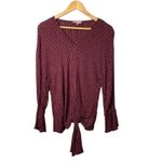 Juicy Couture Top Burgundy Metallic Striped Tie Bell Sleeve Women Size Medium Photo 1