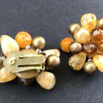 Vintage 70s 80s Mixed Bead Amber Yellow Gold West Germany Clip On Earrings 1.25” Orange Photo 3