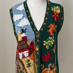 EAGLE'S EYE Vintage Hand Knit Sweater Harvest Pumpkins Fall RARE 1994 Size Med‎ Green Photo 0