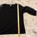 Elle  Elegant Black Floral Sheer Sleeve Business Top Photo 4