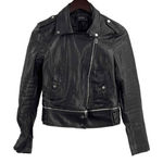 ZARA Black Vegan Leather Moto Jacket Asymmetrical Zipper Edgy Womens Small Photo 0