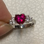 None Silver Band Heart Shaped Red Stone With White Stones Engagement Ring Size 7 Photo 0