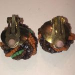 Vintage Round Seed Bead Neutral Tone Beaded Clip On Earrings Photo 2