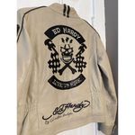 Ed Hardy  Womens Grey Genuine Leather Biker Moto Jacket Size L Photo 3