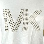 Michael Kors MICHAEL Studded Short Sleeve T Shirt White Gold Tone Size Small Photo 3