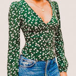 Reformation Nell Top in Annette Green Floral – Cottage Romance Blouse Small Photo 0