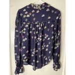 Maeve  Anthropologie Blouse Top Navy Tree Print Long Sleeve Ruffle Detail Photo 2