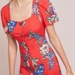 Anthropologie Maeve Caldwell Buttondown Dress Floral Red Boho Size 0 XXS XS Photo 0