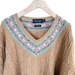 Ralph Lauren  vintage 90’s 100% merino lambs wool tan V-Neck cable knit sweater Photo 2