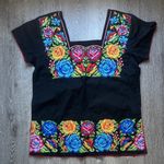 Royal Moda Black Mexican Embroidered Floral Blouse Huipil Style Top Large Photo 0