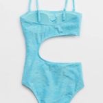 Aerie NWT  Terry Cut Out Strapless One Piece Swimsuit in Big Sur XL Photo 5