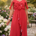 EXPRESS  Elegant Red Ruffle hi-lo Maxi Dress Photo 0
