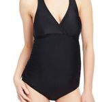 Motherhood Maternity One Piece Swimsuit Size Large Black Halter Ruched Summer Photo 7