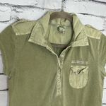 Old Navy Green Short Sleeve Tee Collared 1/4 Button Y2K 2000s Front Pocket SZ S Photo 2