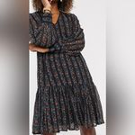 ASOS  Y.A.S chiffon smock dress with drop hem mixed floral and stripes size S Photo 1