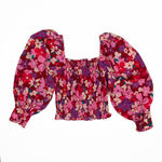 Free People  Ariana Cotton Blend Smocked Bodice Puff Sleeve Party Combo Blouse XS Photo 3