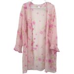 Oscar de la Renta  Size‎ Large Long Sleeve Robe Pink Floral Print Semi Sheer Photo 0