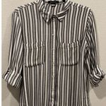 Anthropologie SANCTUARY Black White Striped Buttons Down Long Sleeve Shirt Photo 3