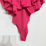ZARA  Hot Pink Ribbed knit Poplin Ruffle Bodysuit Sz S Photo 3