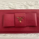 Prada ‎ Saffiano Bow Pink Continental Snap Wallet Photo 2