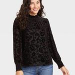 Knox Rose  Long Sleeve Mock Turtleneck Velour Floral Blouse Photo 2
