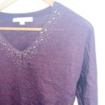 Loft Lightweight Maroon Beaded Long Sleeve Acrylic And Wool Blend V Neck Top Photo 1