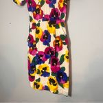 Albert Nipon Dress Silk Multicolor Bright Floral Short Sleeve Size 4 Pockets Pink Photo 2