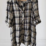 Khakis & Co. Plaid Tunic Popover Shirt Blouse Top Size S Rayon Black Beige Photo 0