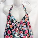 Catalina  Plus Size 3X‎ Swim Top Halter Tie Neck Floral Pink Black Swimsuit 1668 Photo 2