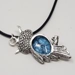 Handmade Owl Pendant Necklace w/ Blue Sparkle Resin Body & Eyes Photo 5