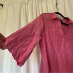 Tahari  Linen Shirt Blouse Women's Plus Size 1X Pink Top Mother Of Pearl Buttons Photo 4